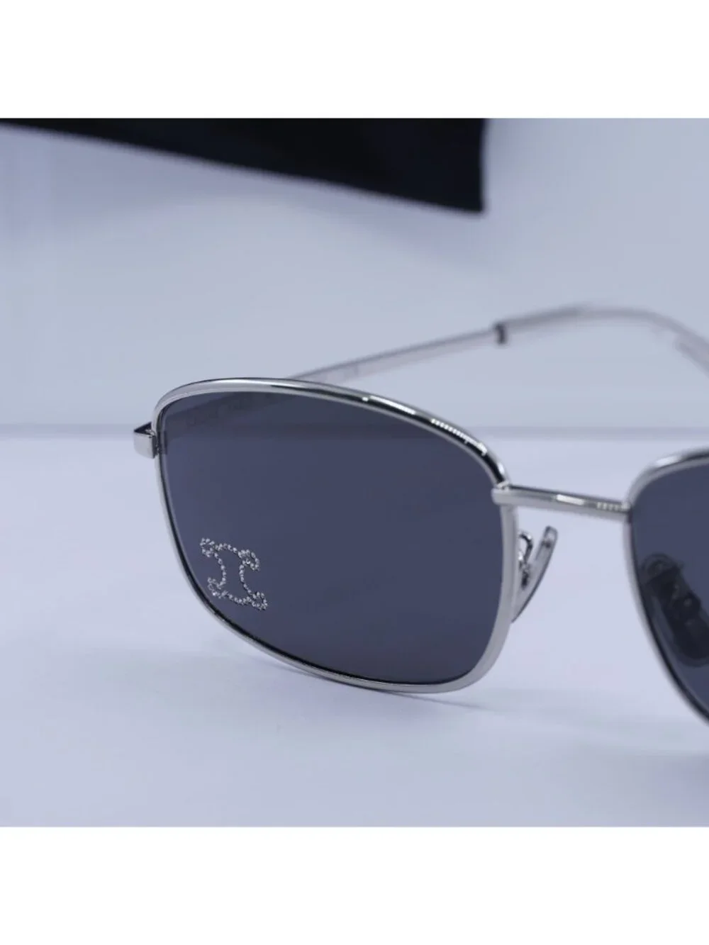 Celine CL40285U RHINESTONE TRIOMPHE 16A Rectangle Sunglasses - Palladium / Grey